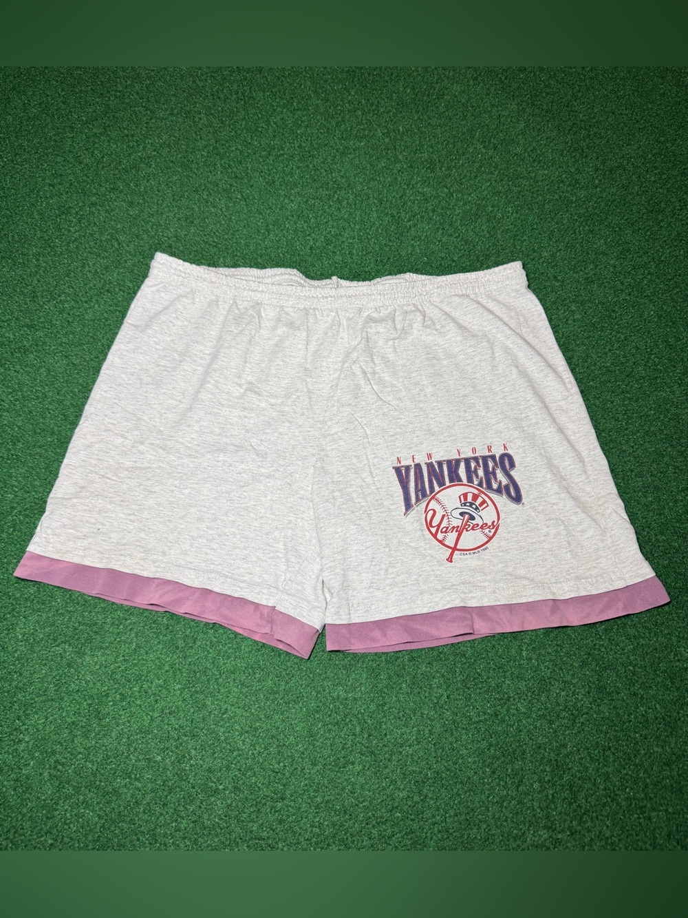 New York Yankees Vintage Shorts XL 90s Drawstring Gray Cotton MLB Baseball